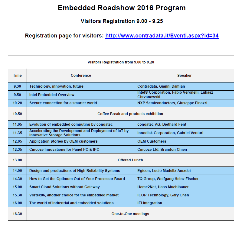 Cincoze's Partner Contradata Embedded Roadshow 2016 (June 8th and 9th) Milano