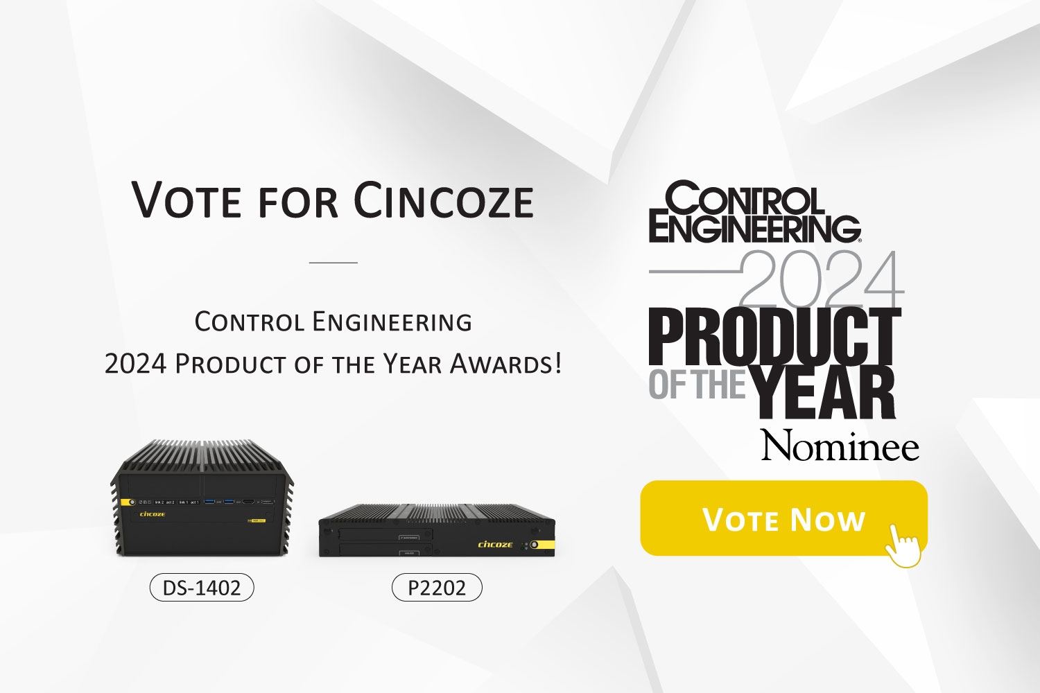 請投票支持 Cincoze DS-1402 與 P2202 參加《Control Engineering》2024 年度產品大獎！